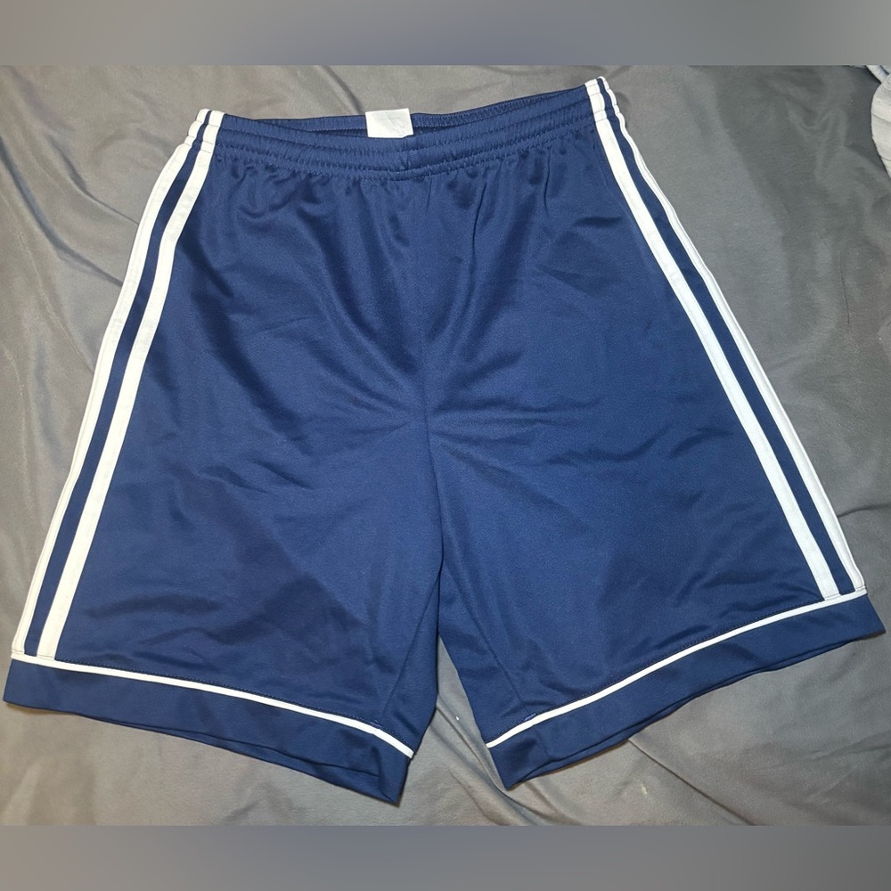 Adidas Boy’s Climalite Dark Blue Athletic Shorts with White Stripes